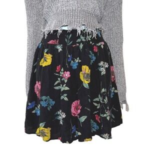 Floral Mini Skirt Women Medium Skater Black Cottagecore Festival Prairie Country